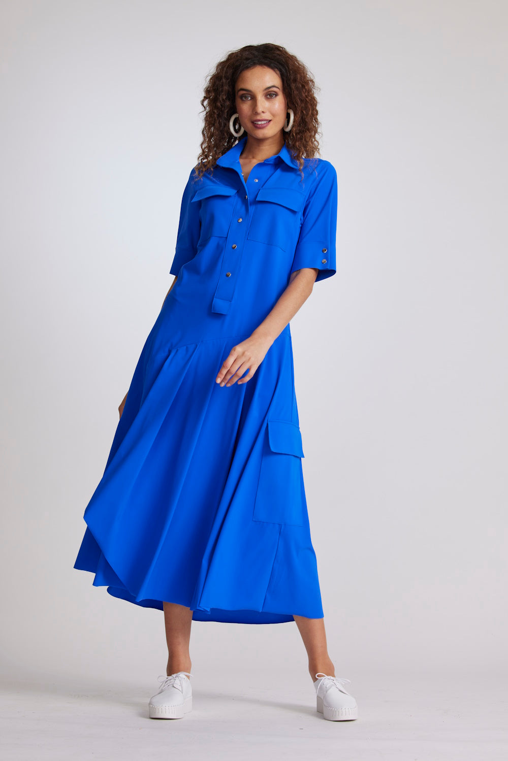 Paula Ryan Pocketed Shirt Dress - Blue