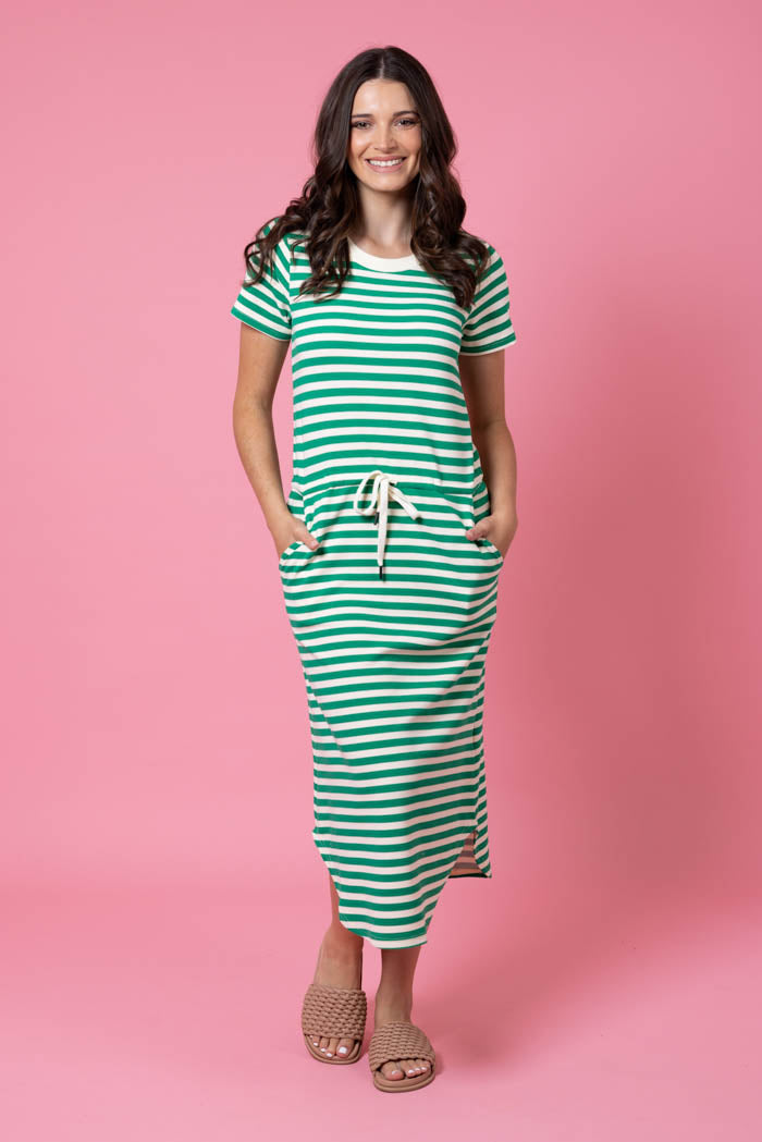 strapless open back dress Charlo Frankie Dress Green Stripe – ROSSELLINI + SHINE