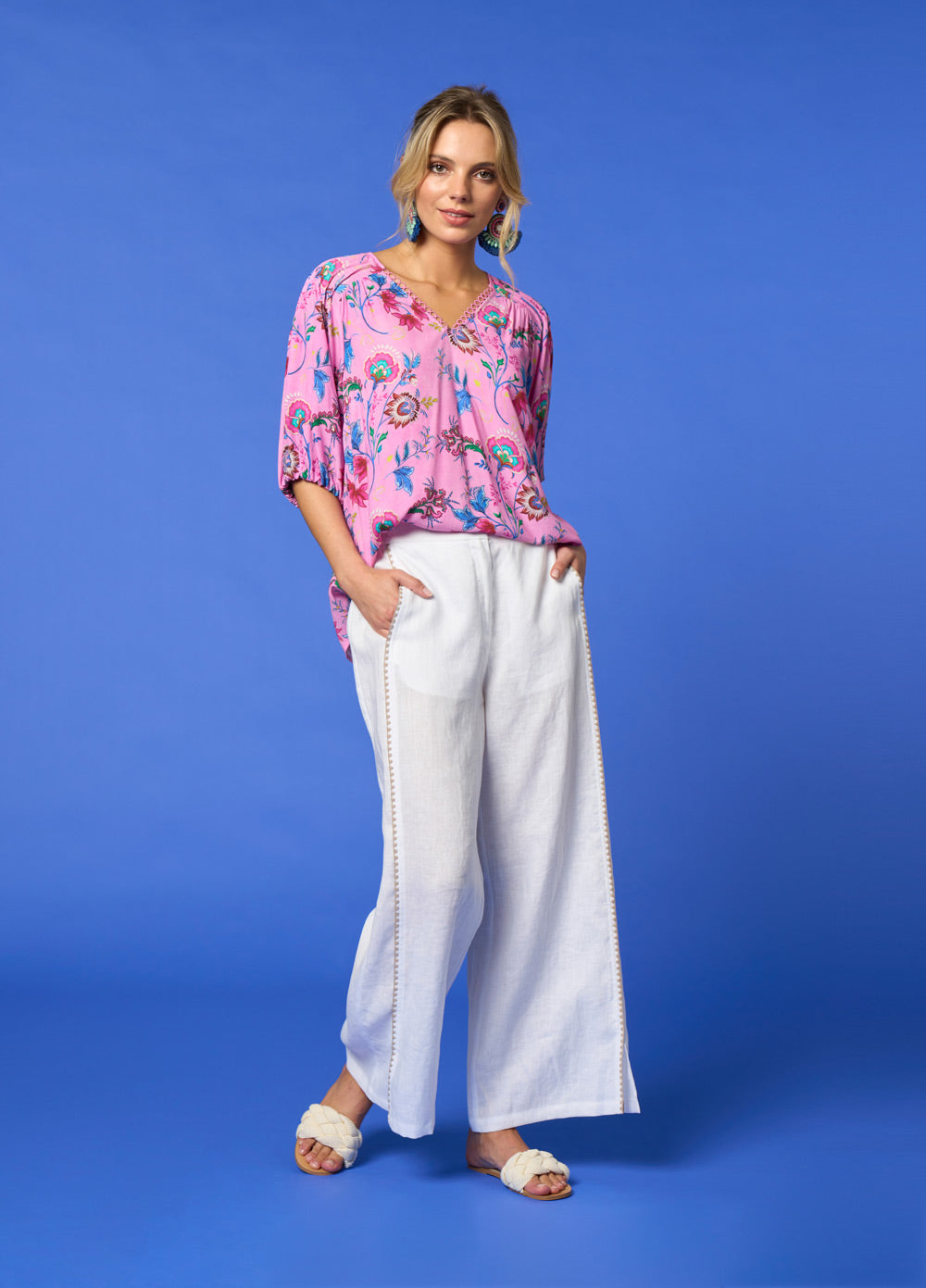 Infinite Days White/Pink Floral Wide Leg Pants FINAL SALE