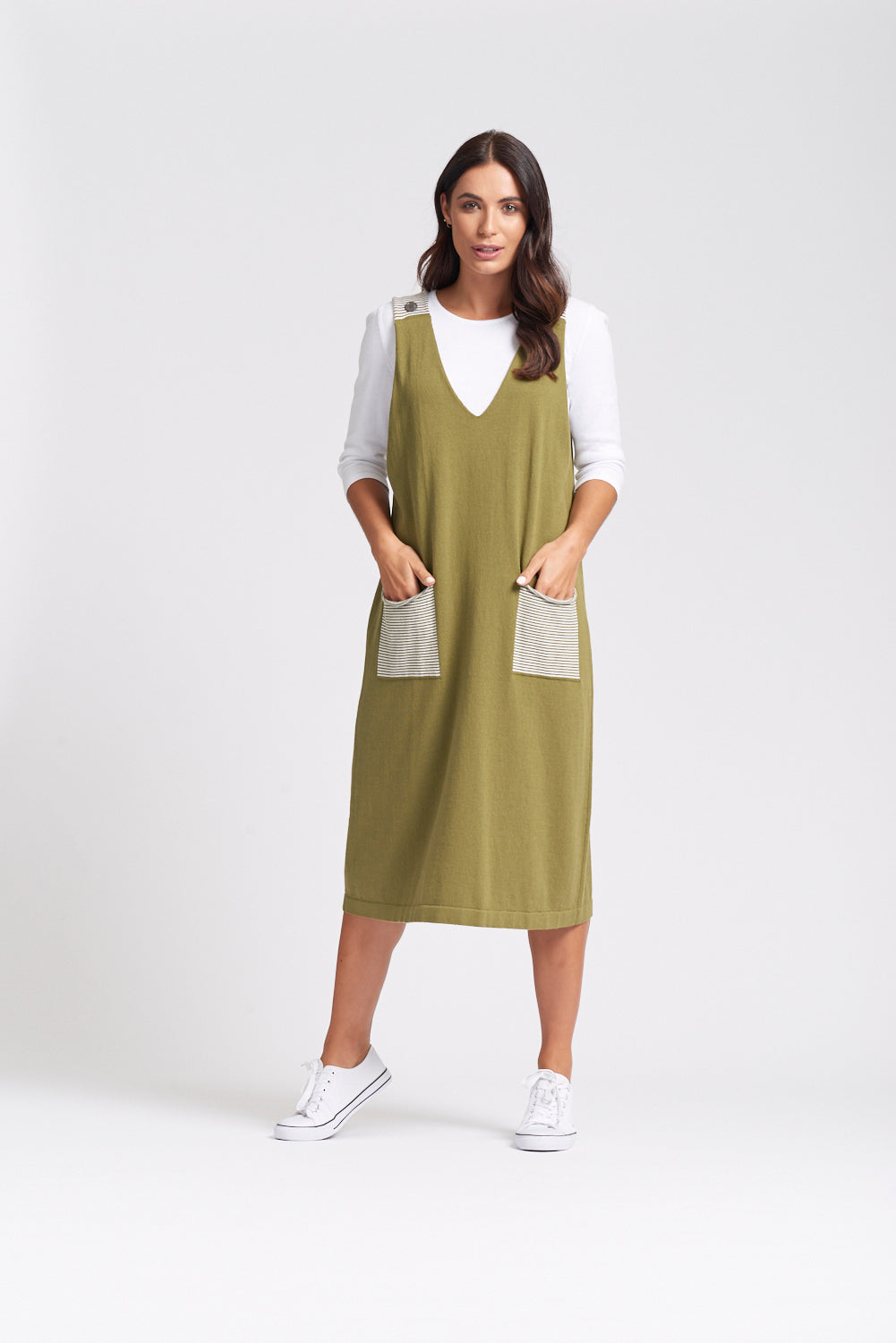 olive green pinafore dress Olive Faux Leather Pinafore Dress Hyacinth House Olive Faux Leather / M