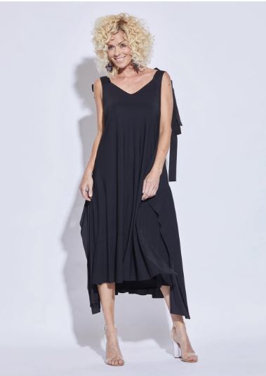 Ribbon Shoulder Dress - Black  ROSSELLINI + SHINE