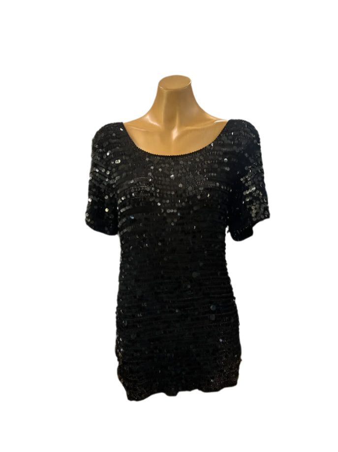 Sabitini Sequin Overlay Top - Black