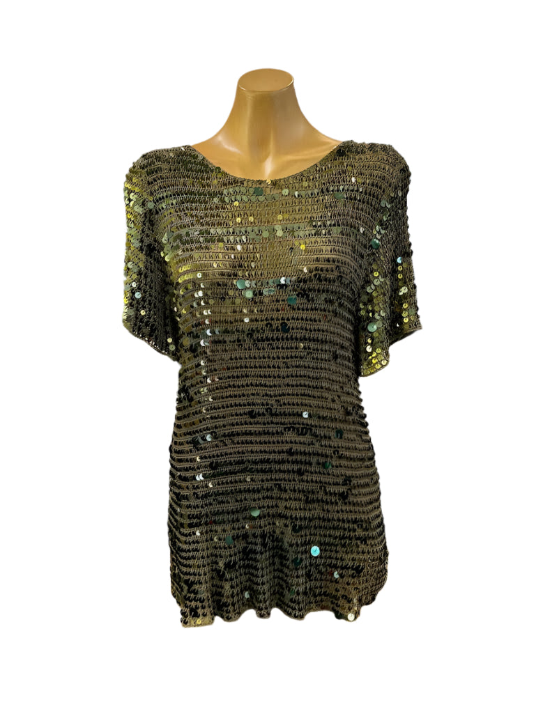 Sabitini Sequin Overlay Top - Khaki