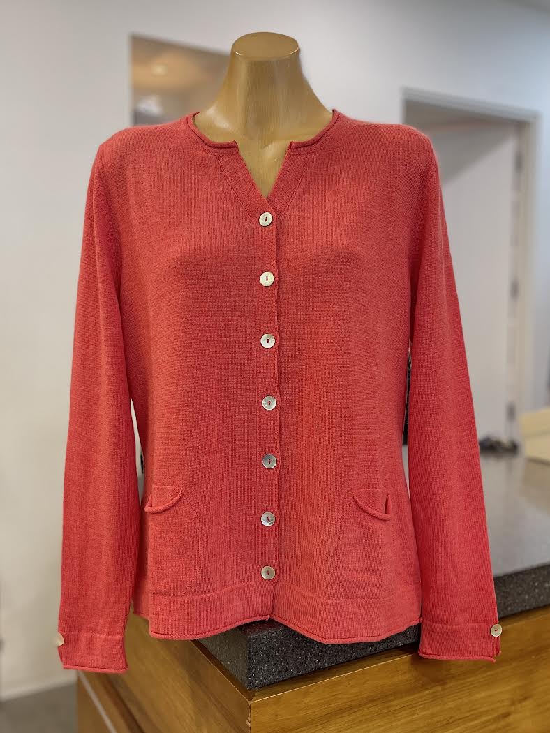 Button Geranium Optimum Merino L/S Button Cardi - Geranium – ROSSELLINI + SHINE