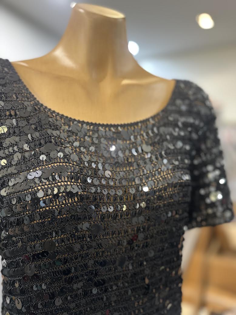 Sabitini Sequin Overlay Top - Black