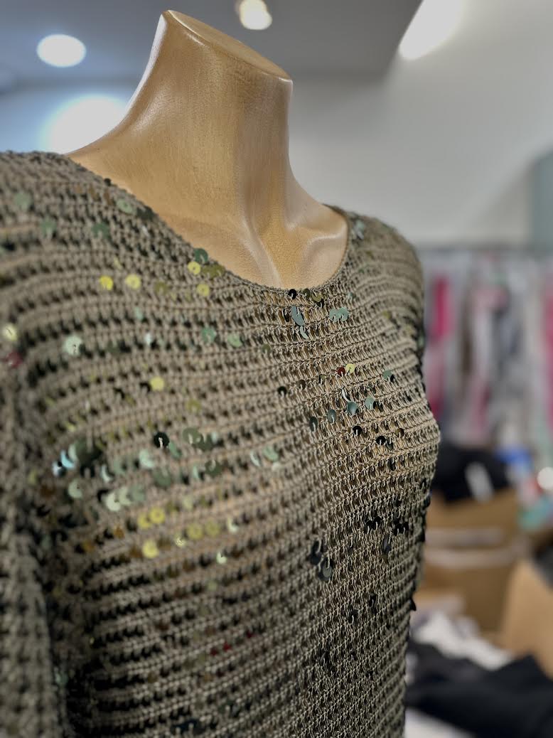 Sabitini Sequin Overlay Top - Khaki