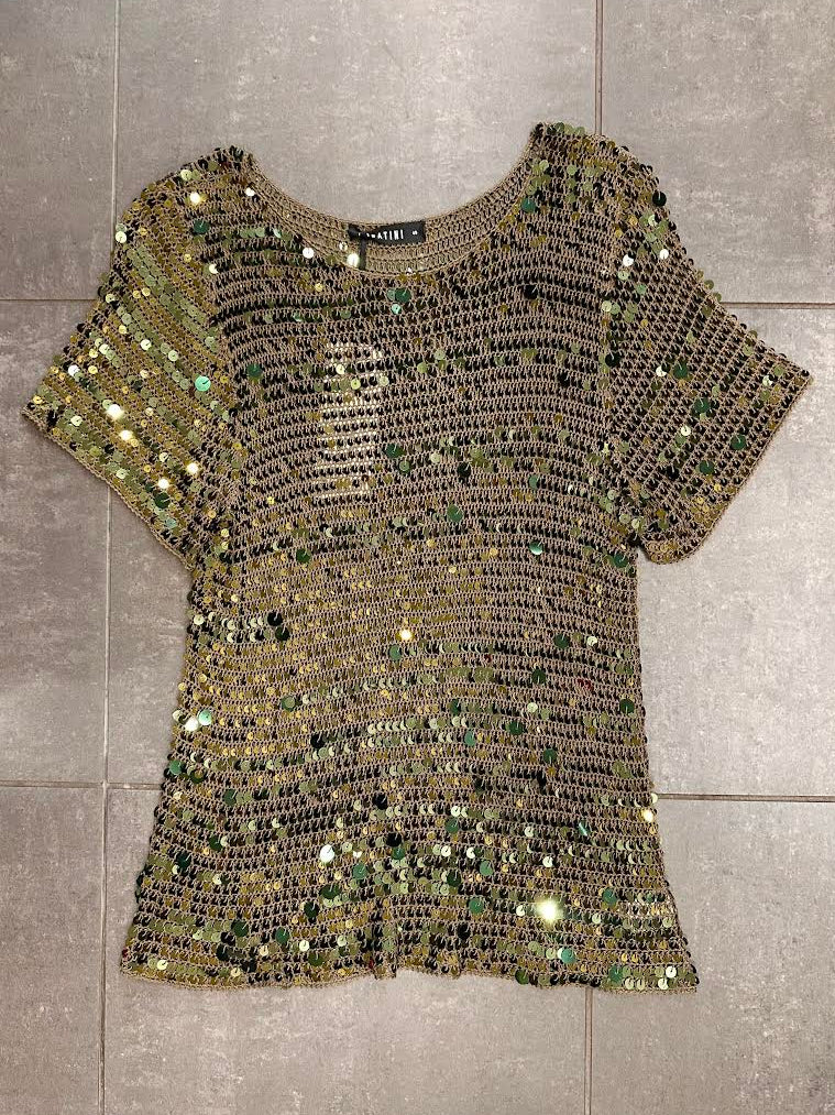 Sabitini Sequin Overlay Top - Khaki