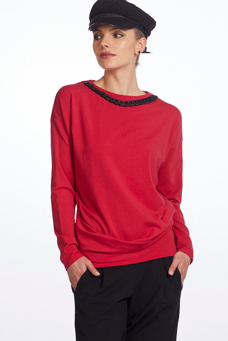 Paula Ryan Chain Trim Boat Neck Top - Cyclamen