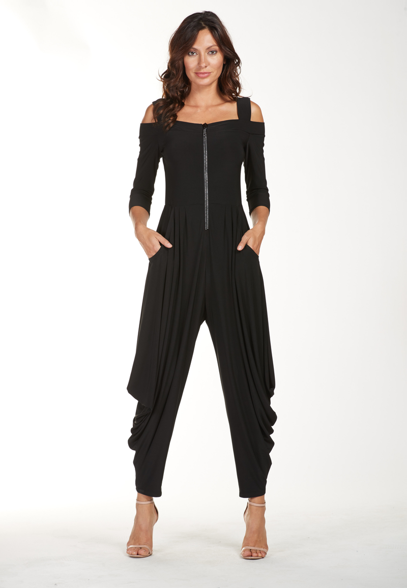 Frank Lyman Diamante Zip Knit Jumpsuit