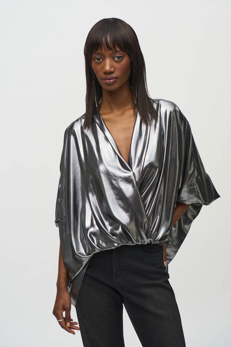 Joseph Ribkoff Metallic Wrap Top