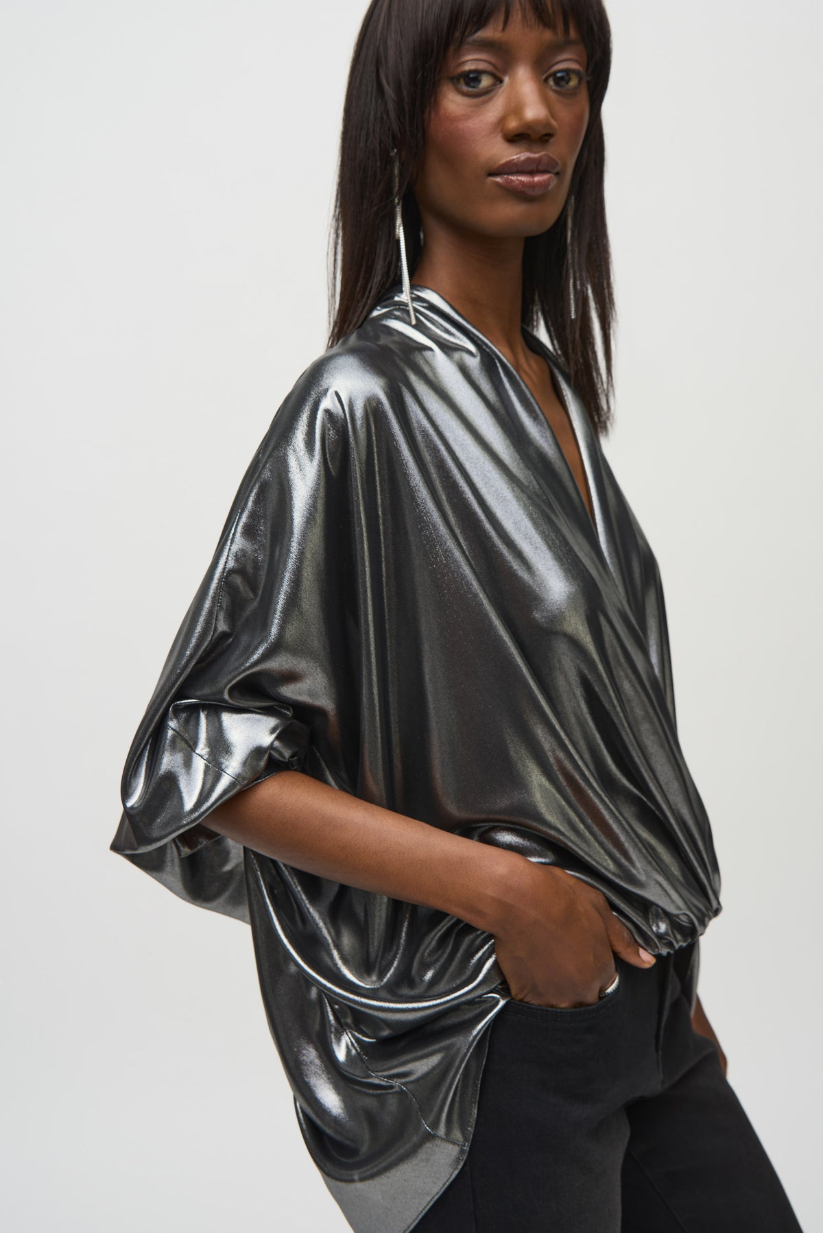 Joseph Ribkoff Metallic Wrap Top