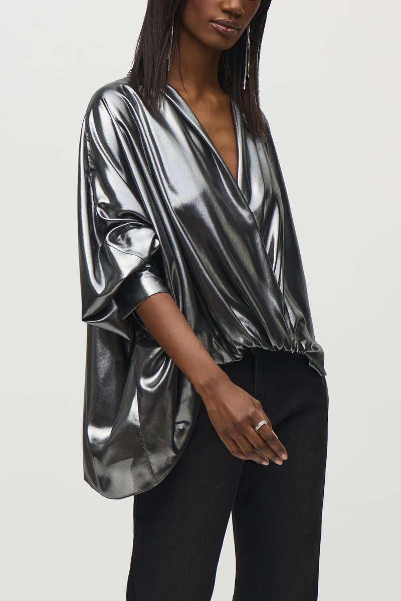 Joseph Ribkoff Metallic Wrap Top