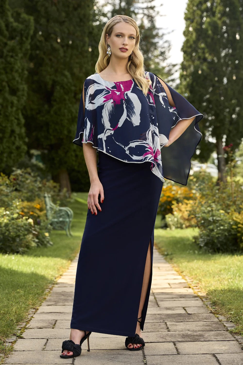 Frank Lyman Draped Chiffon Maxi Dress – ROSSELLINI + SHINE