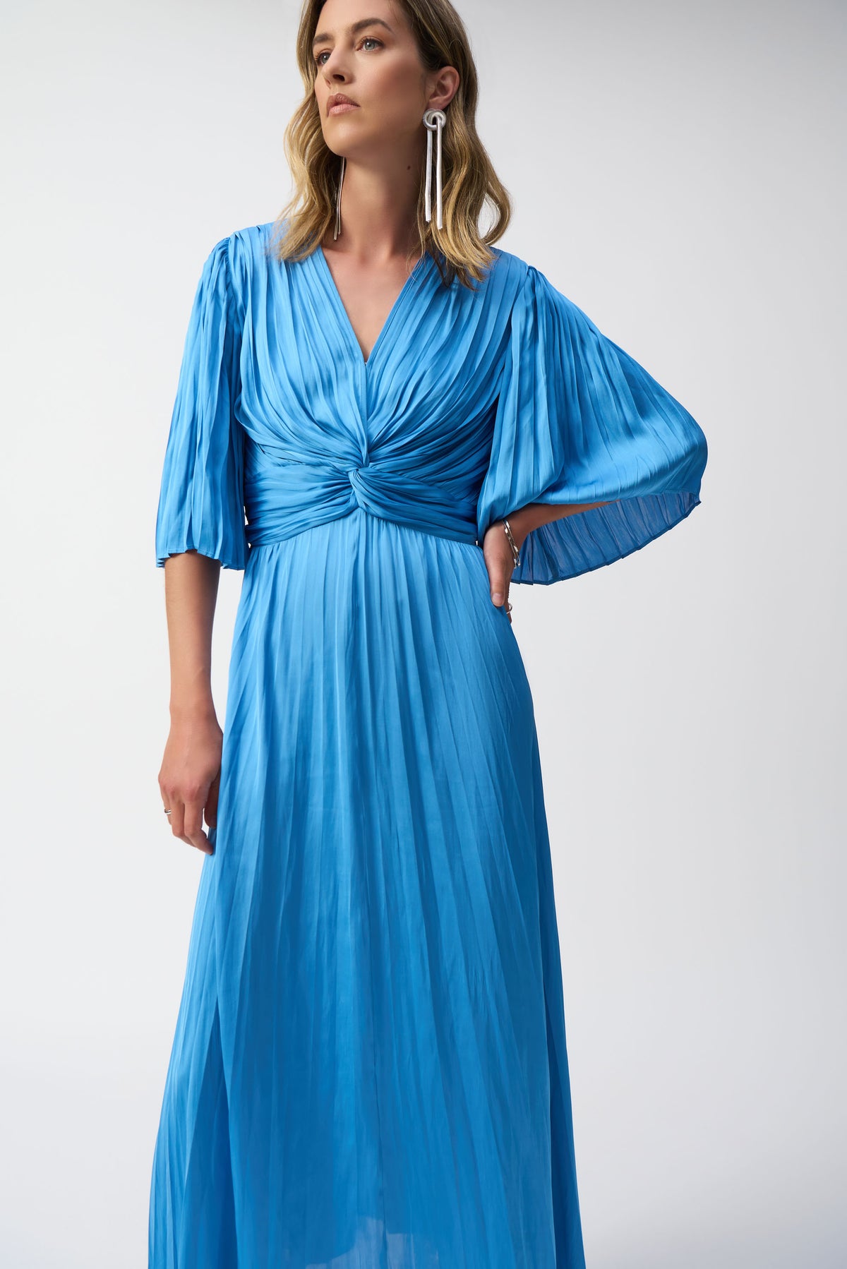 joseph ribkoff pleated satin midi dress Joseph Ribkoff Satin Pleated Midi Dress