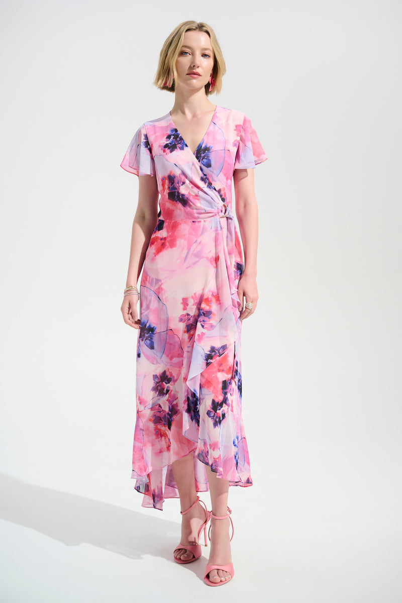 Joseph Ribkoff Chiffon Wrap Dress - Pink