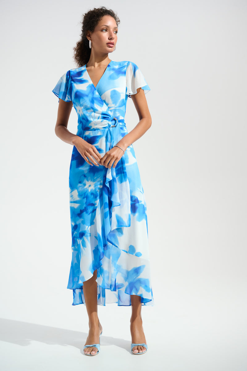 Joseph Ribkoff Chiffon Wrap Dress - Vanilla Blue