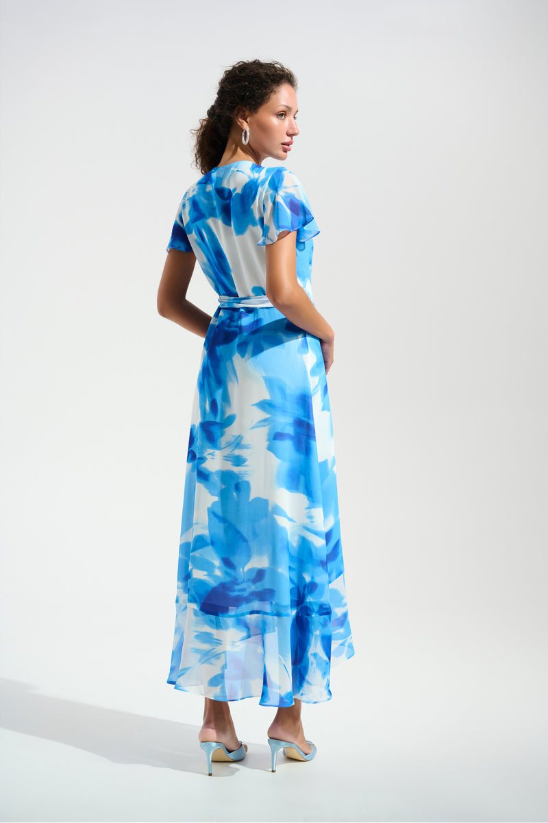 Joseph Ribkoff Chiffon Wrap Dress - Vanilla Blue