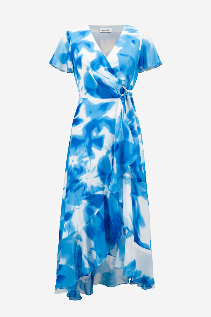 Joseph Ribkoff Chiffon Wrap Dress - Vanilla Blue