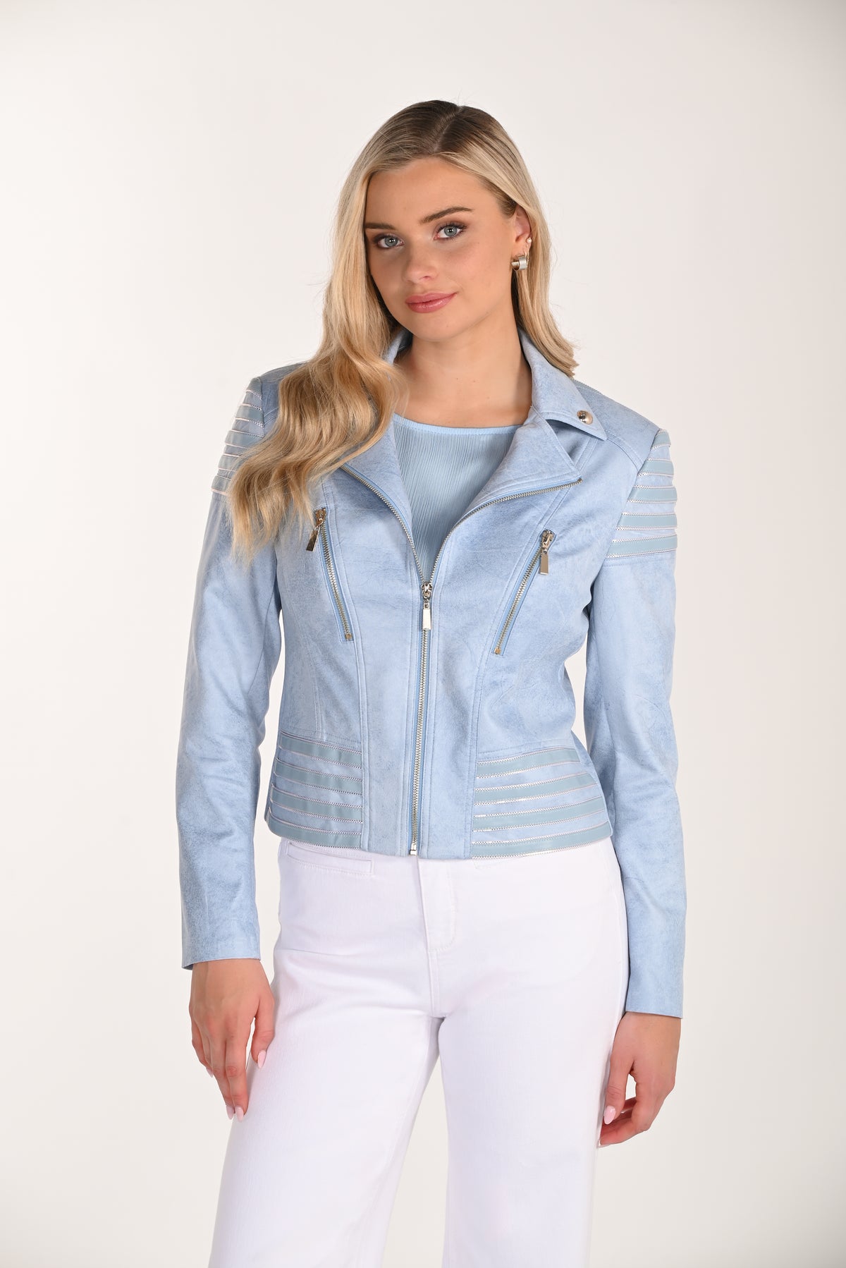Frank Lyman Light Blue Biker Jacket