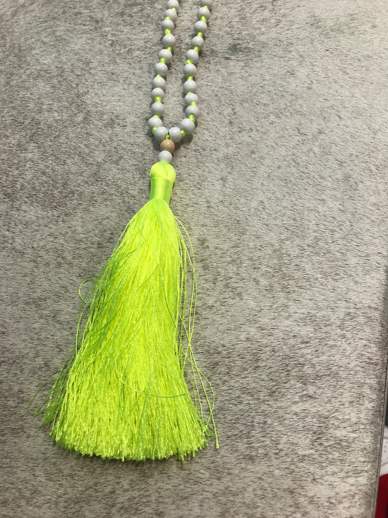 Tassel Necklace - Wood/Yellow