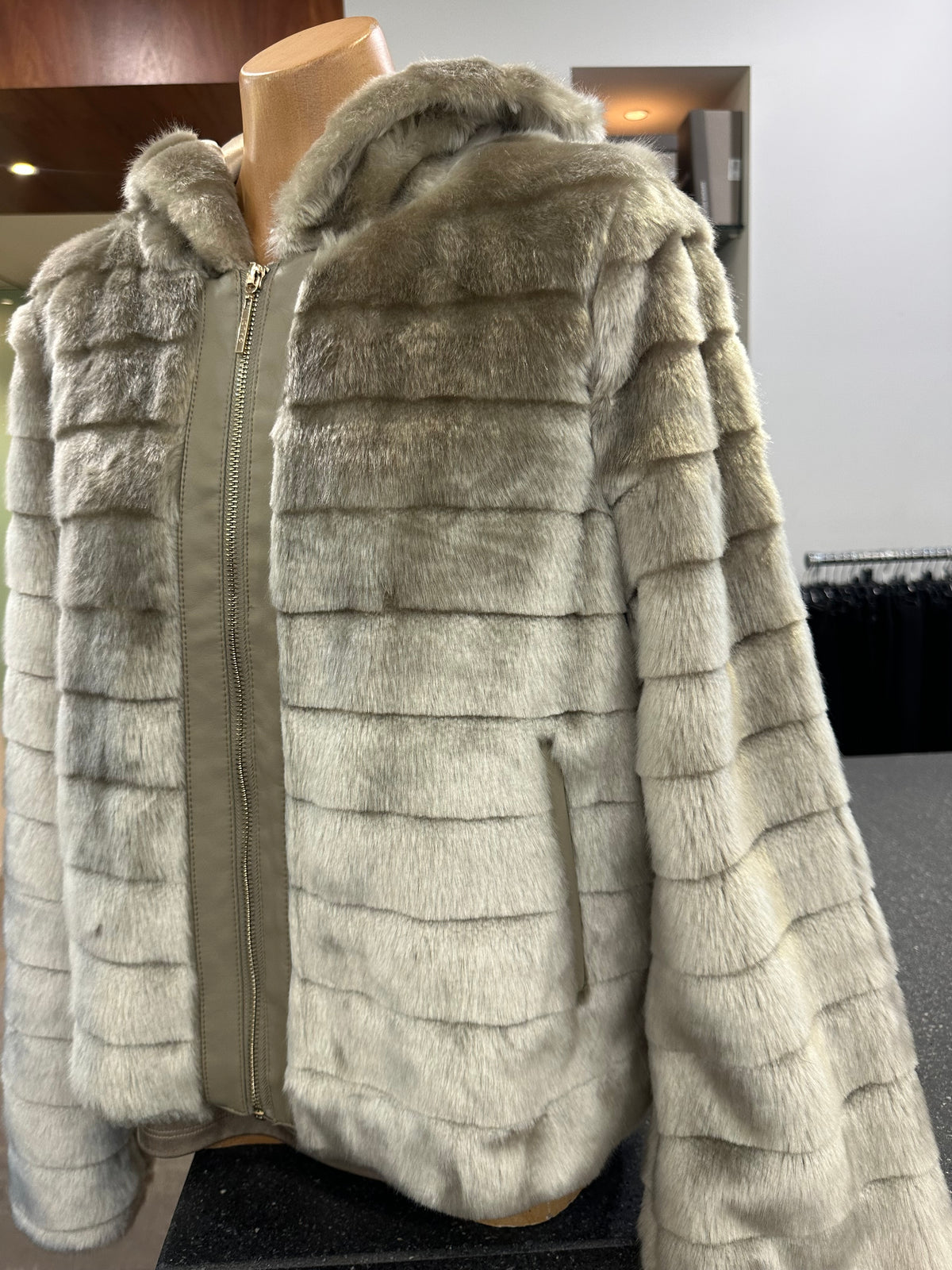 Gaudi Hooded Faux Fur Zip Up Jacket - Rainy Grey
