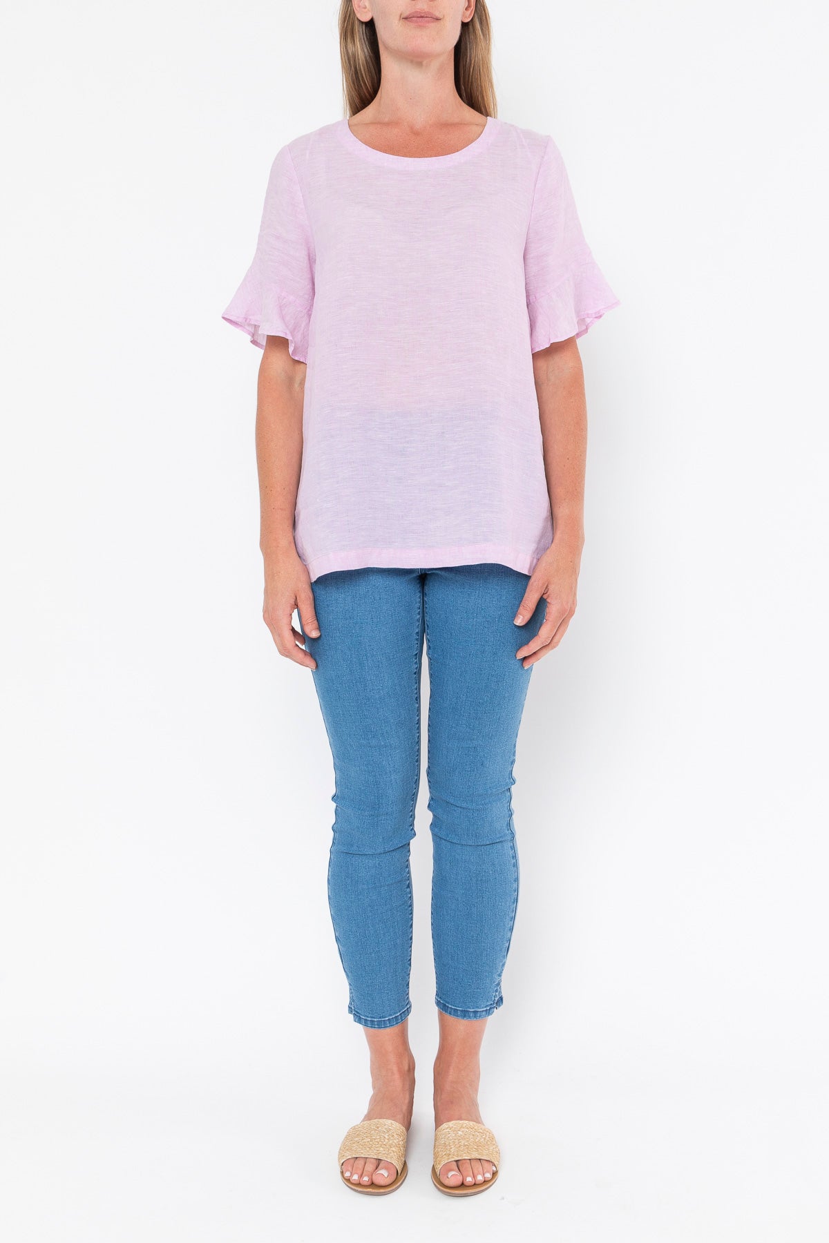 Jump Flounce Sleeve Linen Top - Lilac