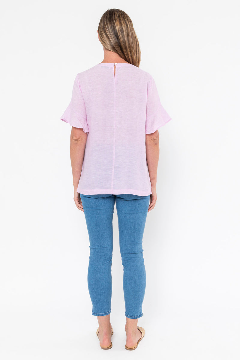 Jump Flounce Sleeve Linen Top - Lilac