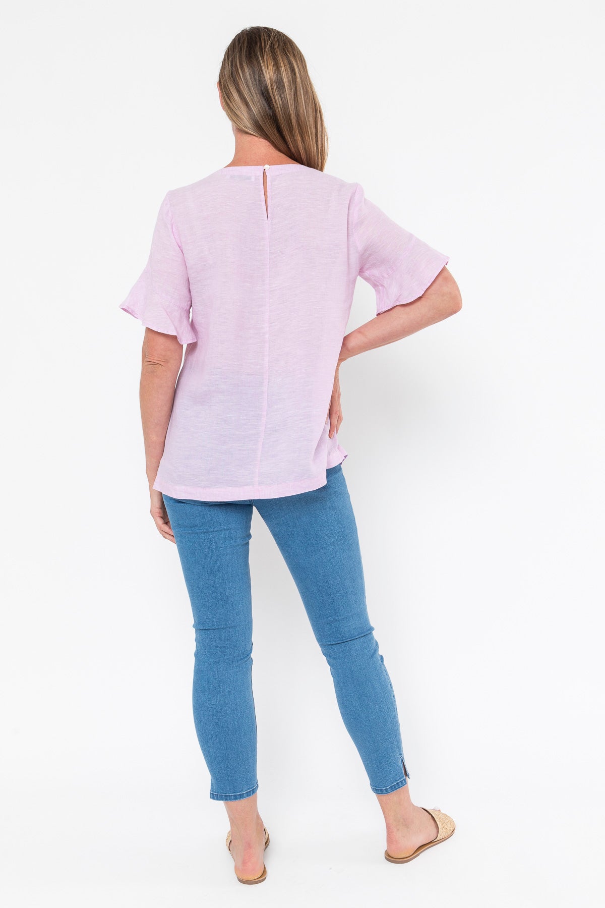 Jump Flounce Sleeve Linen Top - Lilac