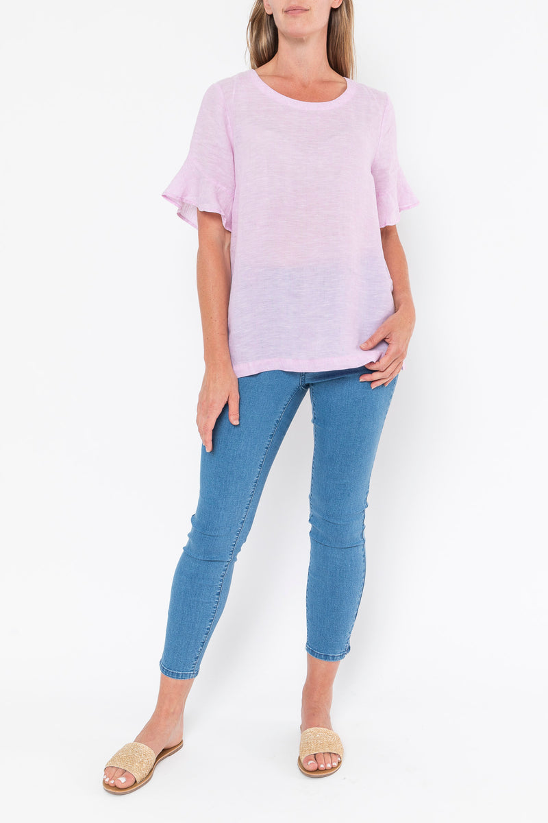 Jump Flounce Sleeve Linen Top - Lilac