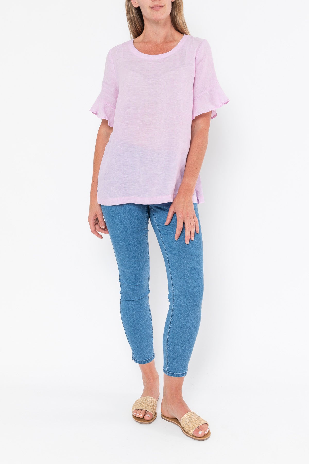 Jump Flounce Sleeve Linen Top - Lilac