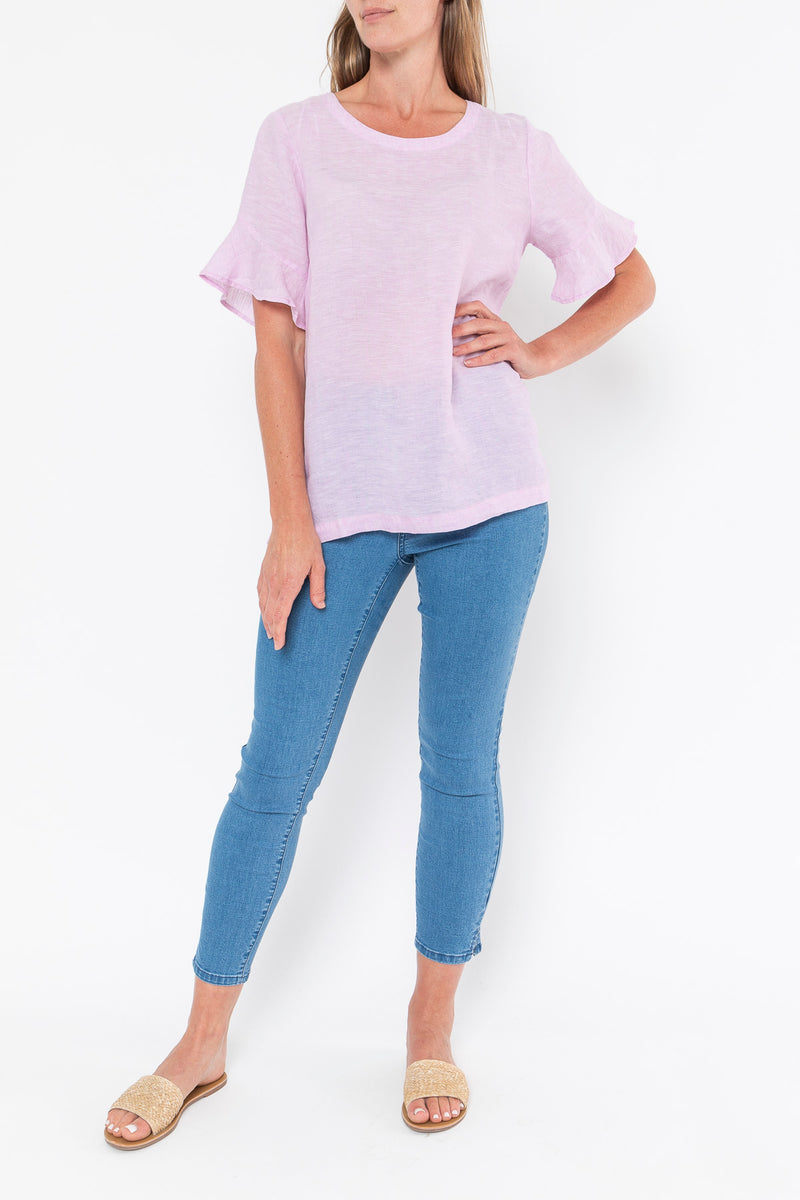 Jump Flounce Sleeve Linen Top - Lilac