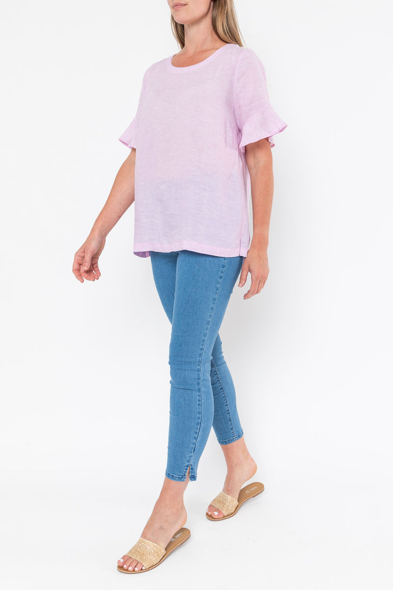 Jump Flounce Sleeve Linen Top - Lilac