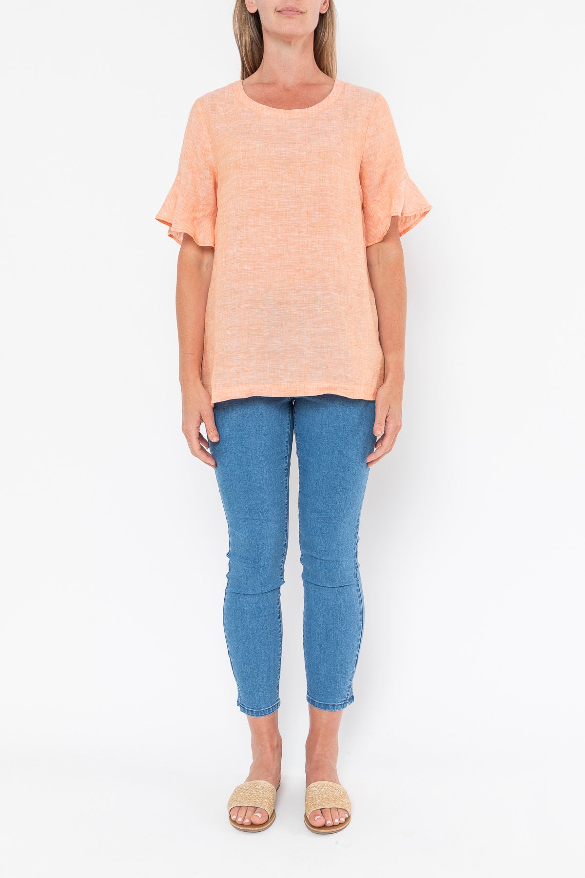 Jump Flounce Sleeve Linen Top - Mango