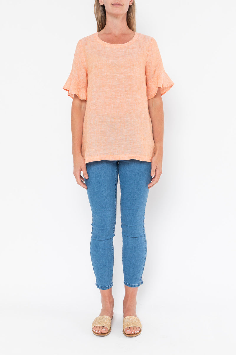 Jump Flounce Sleeve Linen Top - Mango