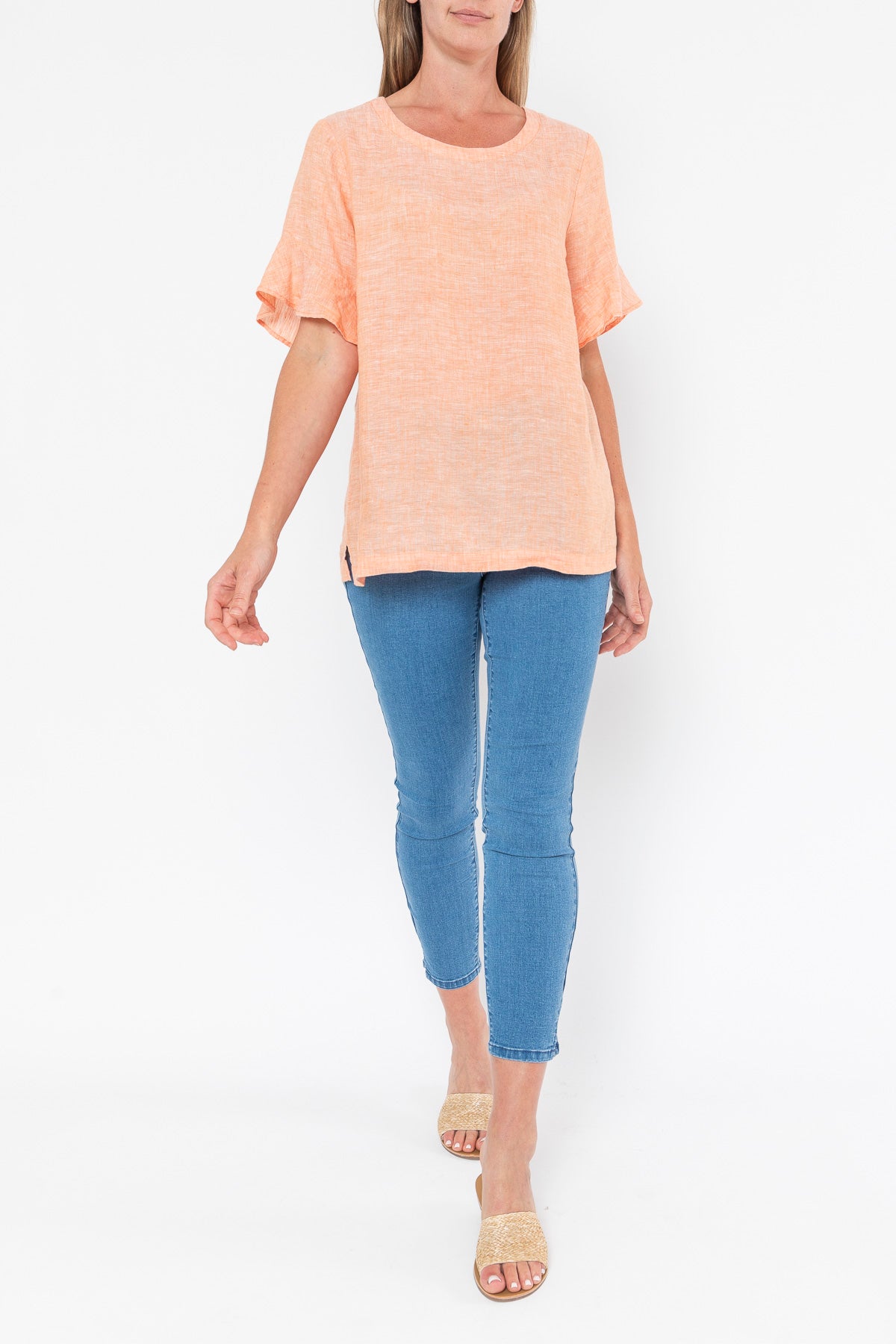 Jump Flounce Sleeve Linen Top - Mango