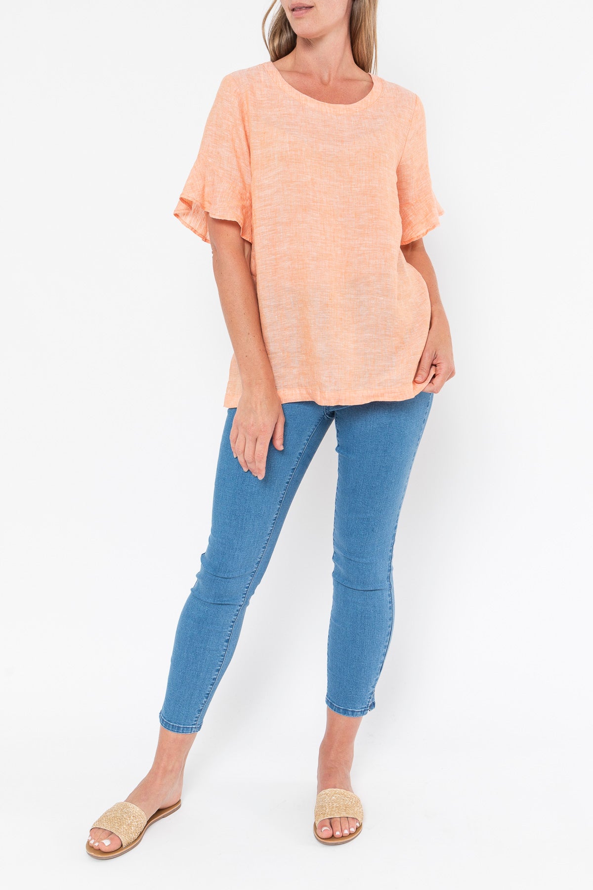 Jump Flounce Sleeve Linen Top - Mango