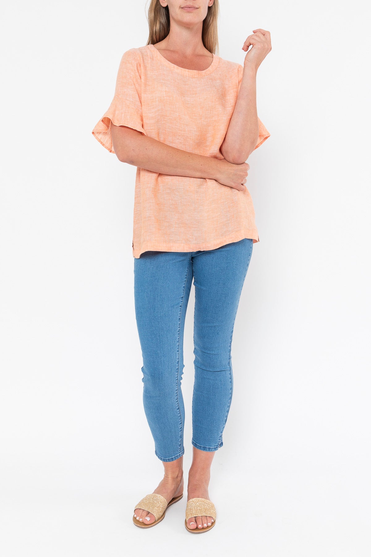 Jump Flounce Sleeve Linen Top - Mango