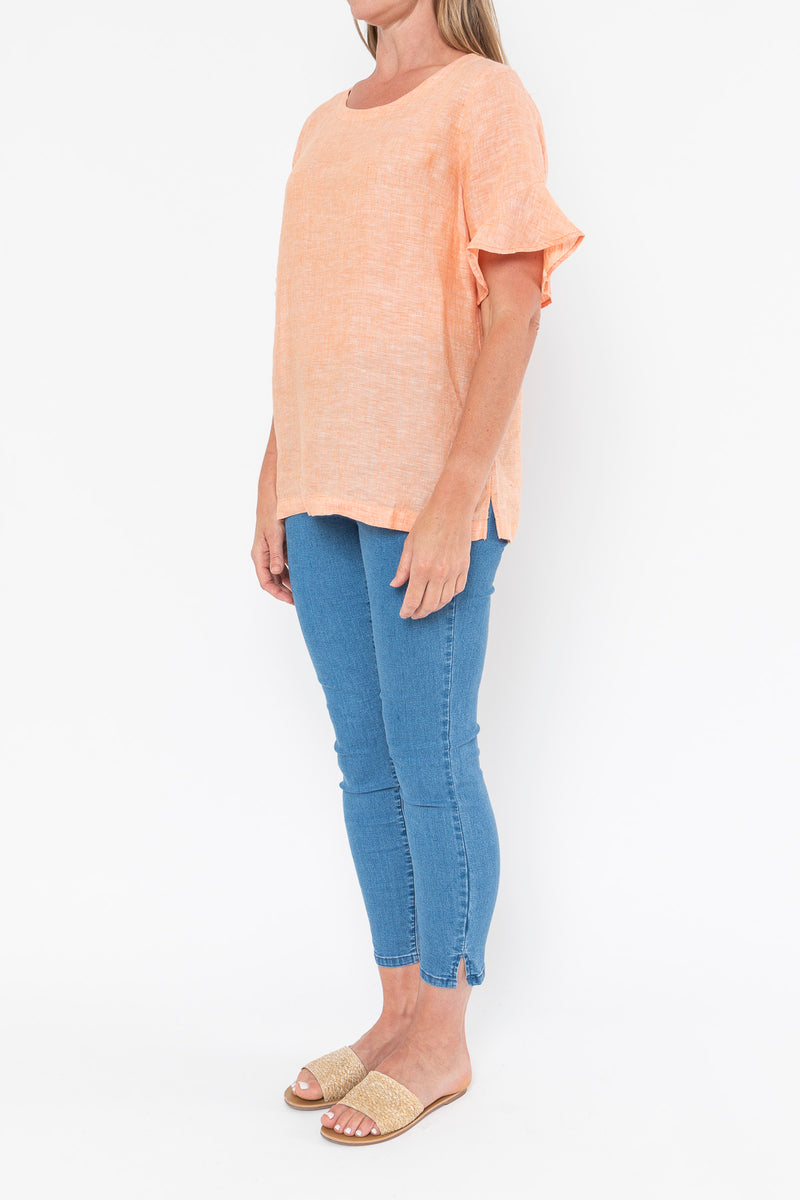 Jump Flounce Sleeve Linen Top - Mango