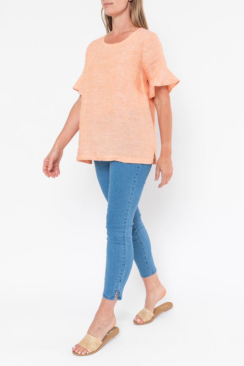 Jump Flounce Sleeve Linen Top - Mango