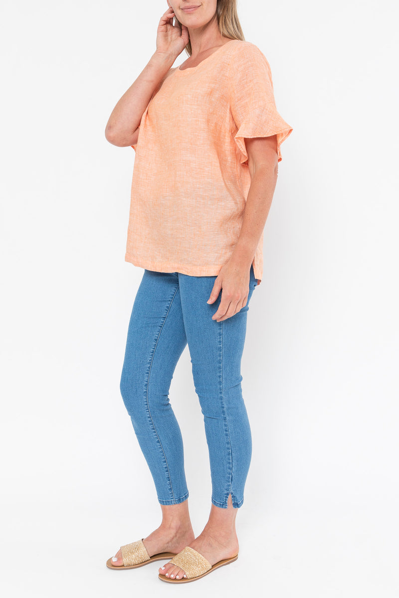 Jump Flounce Sleeve Linen Top - Mango