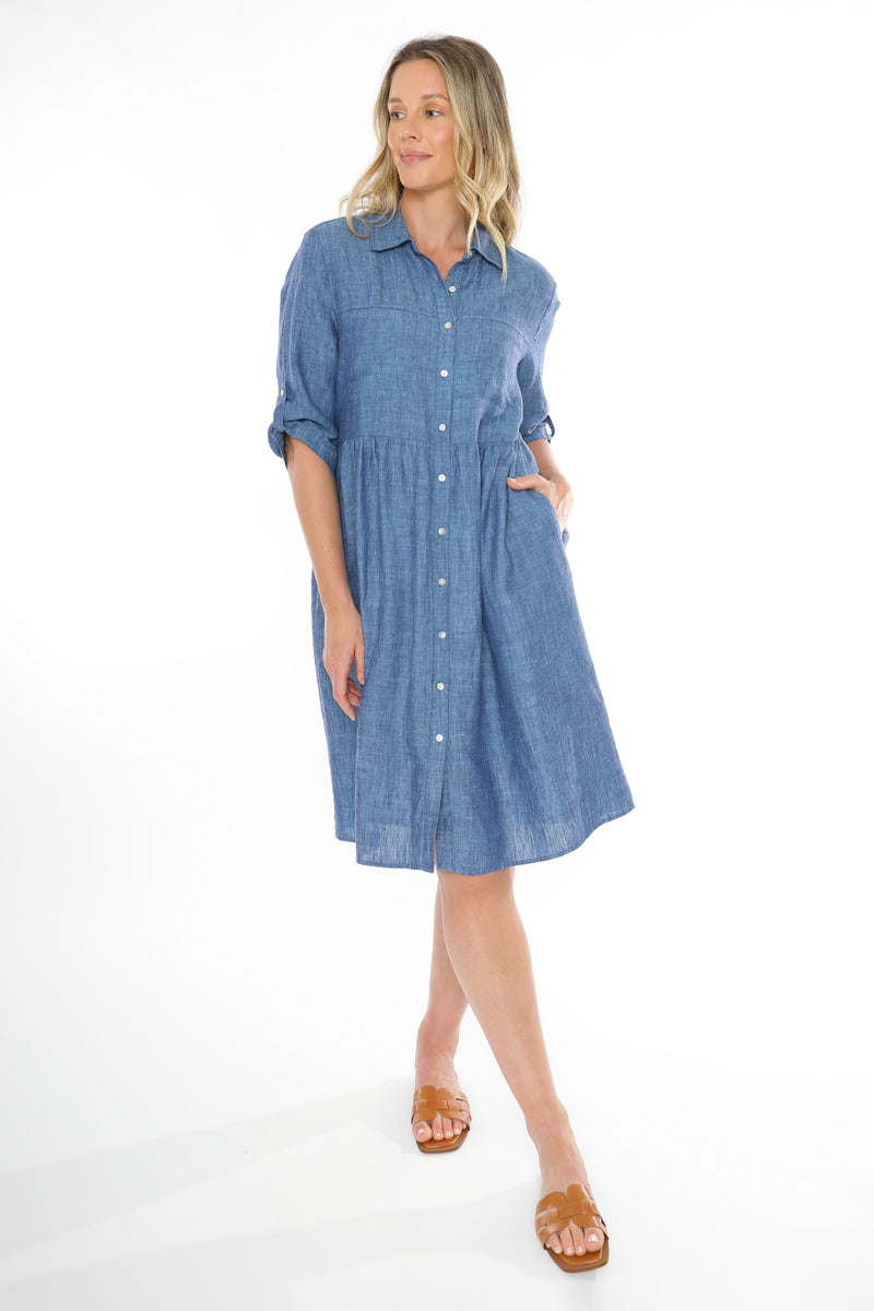 Jump 2 Pkt Linen Dress - Chambray