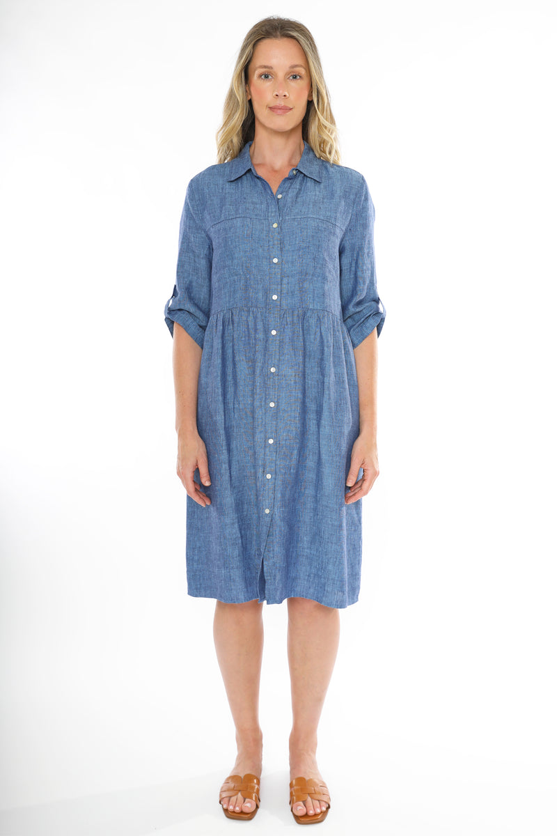 Jump 2 Pkt Linen Dress - Chambray