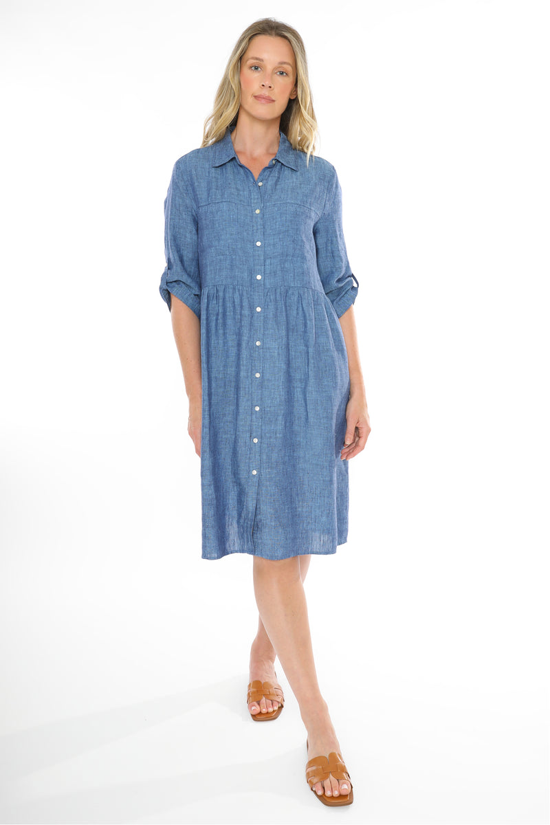 Jump 2 Pkt Linen Dress - Chambray