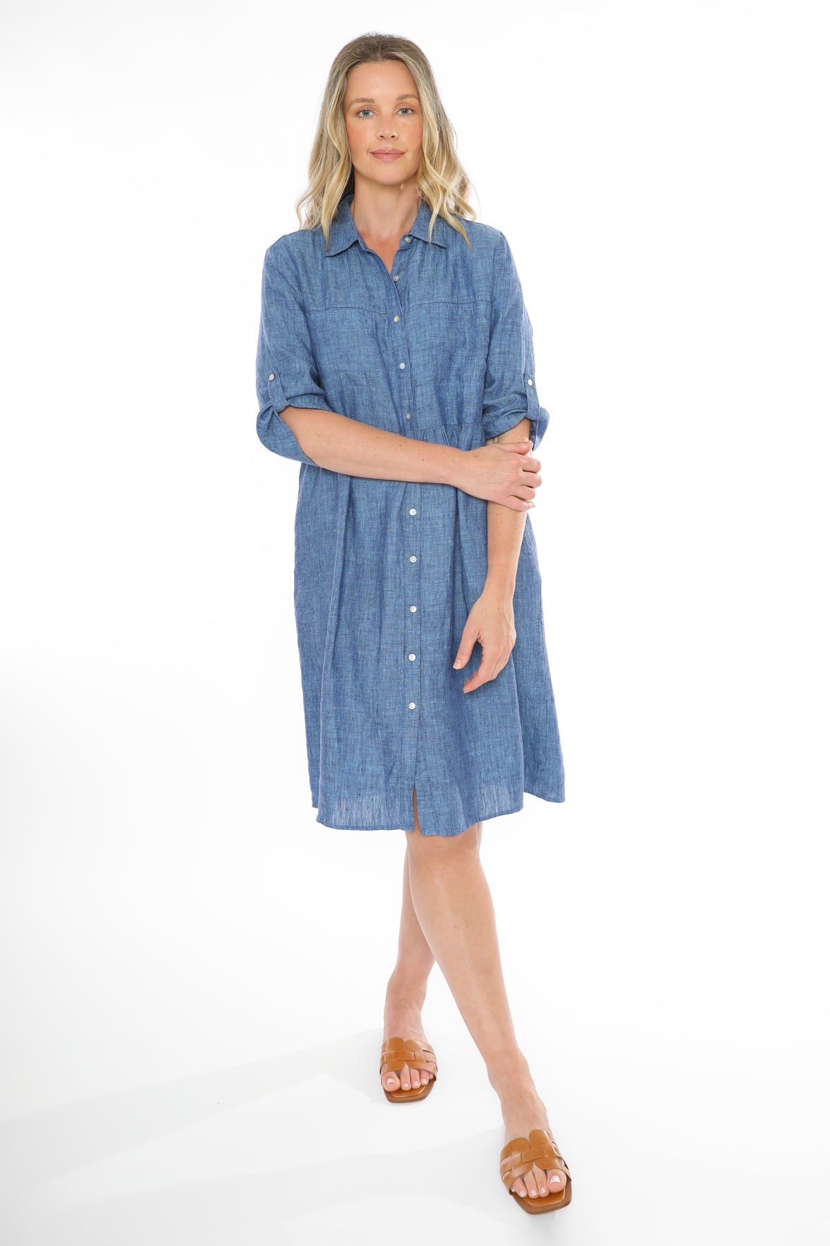 Jump 2 Pkt Linen Dress Chambray ROSSELLINI SHINE
