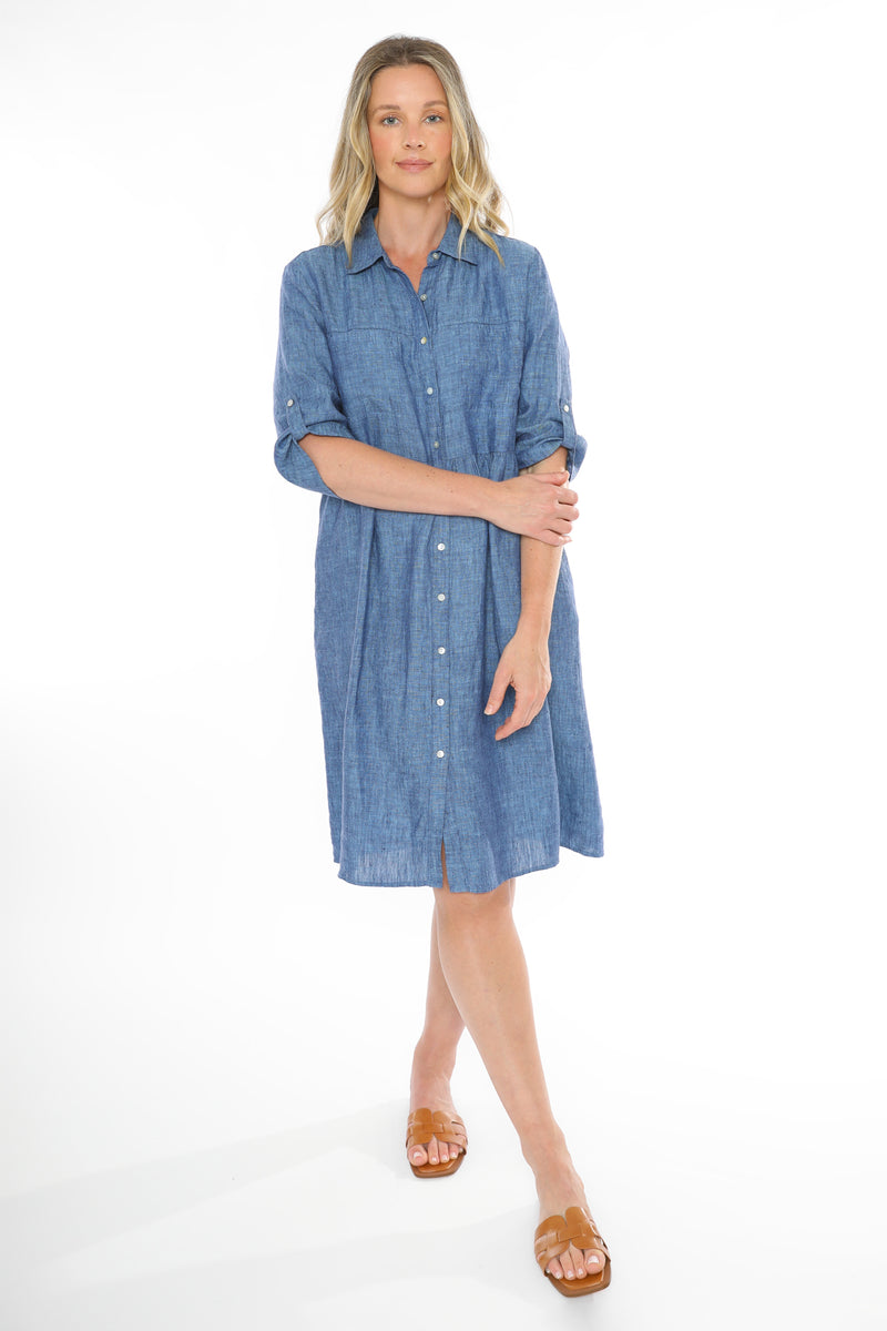 Jump 2 Pkt Linen Dress - Chambray ROSSELLINI + SHINE Jump 2 Pkt Linen Dress - Chambray ROSSELLINI + SHINE