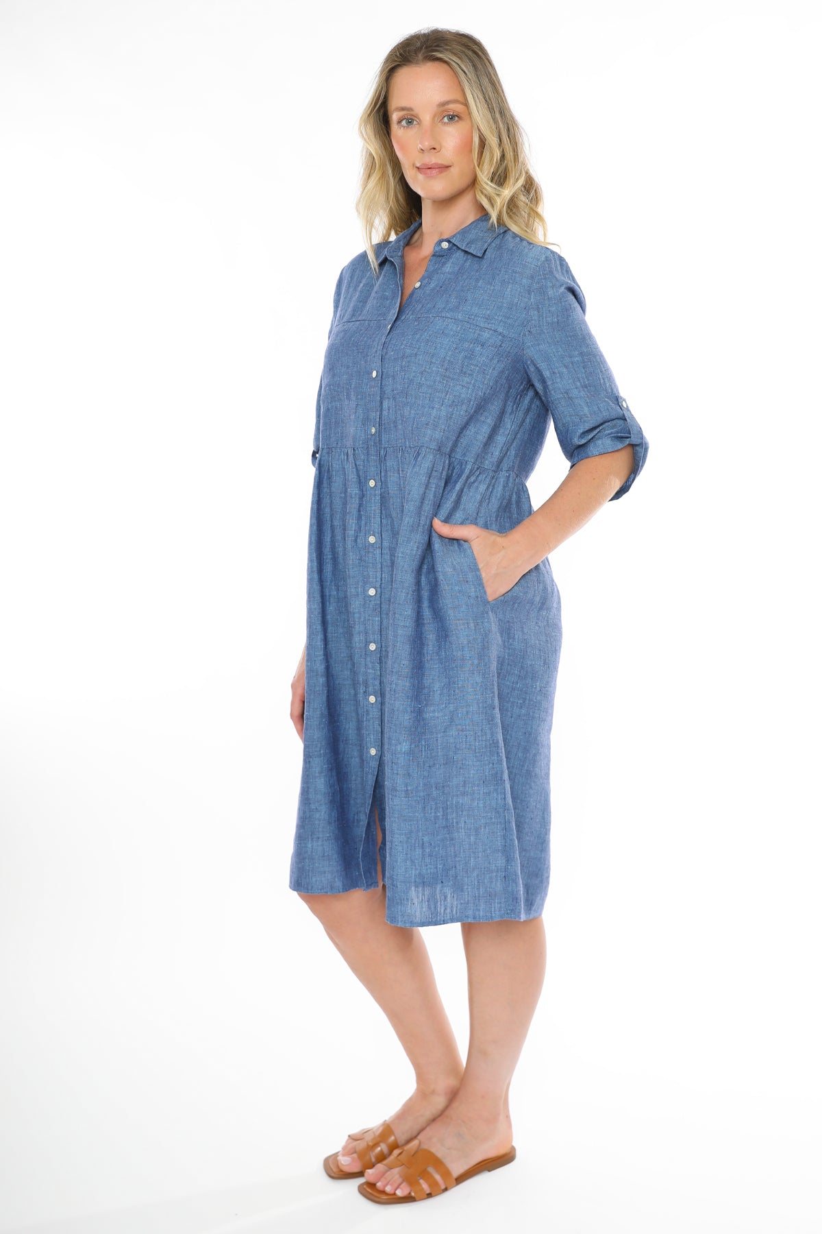 Jump 2 Pkt Linen Dress - Chambray