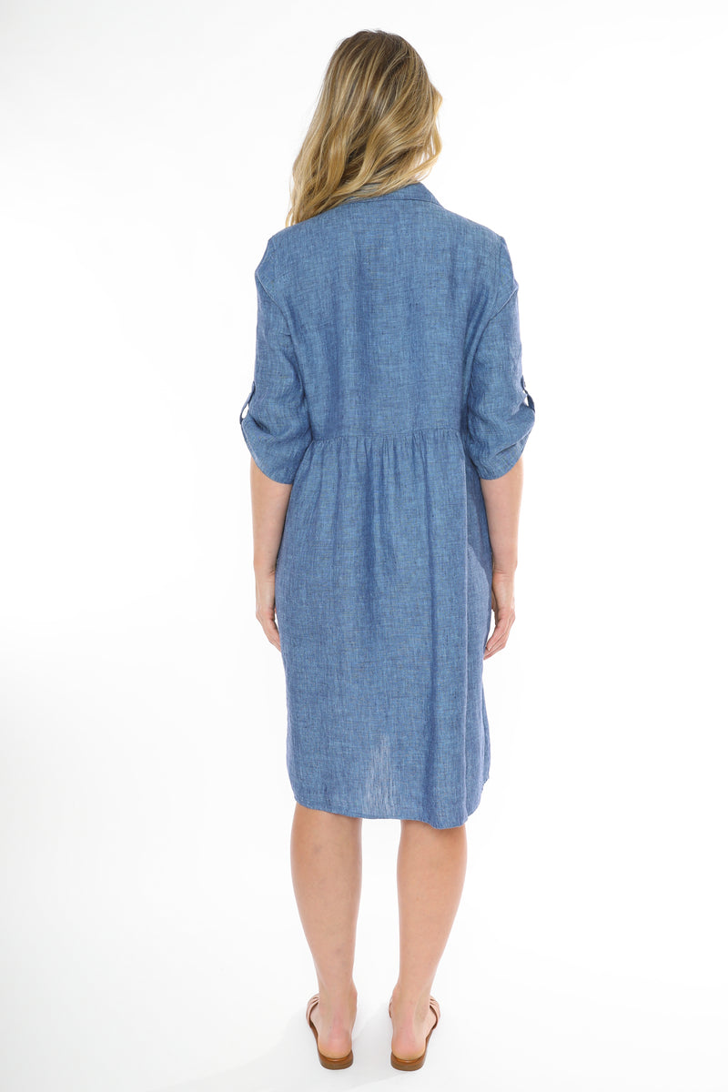 Jump 2 Pkt Linen Dress - Chambray