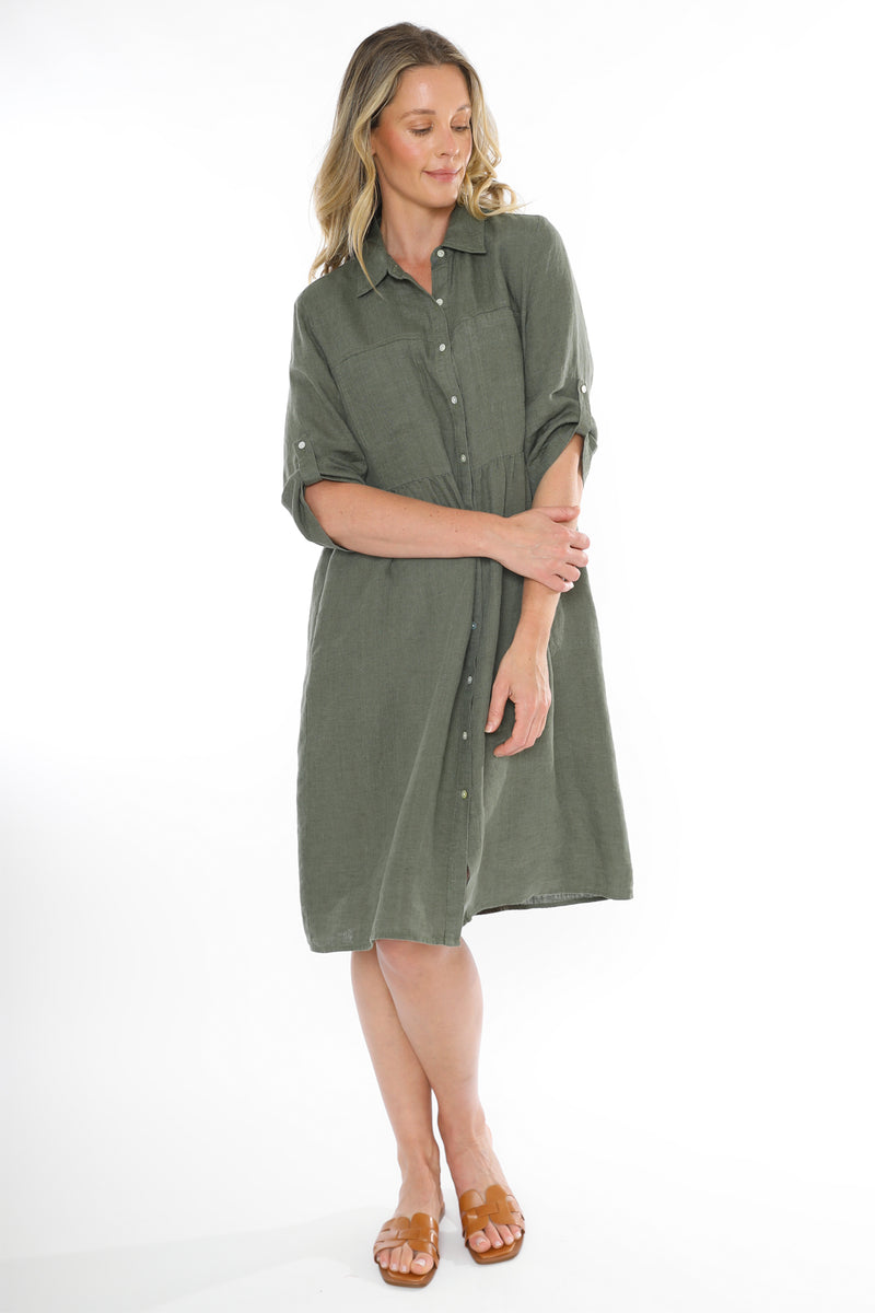 Jump 2 Pocket Linen Dress -Juniper