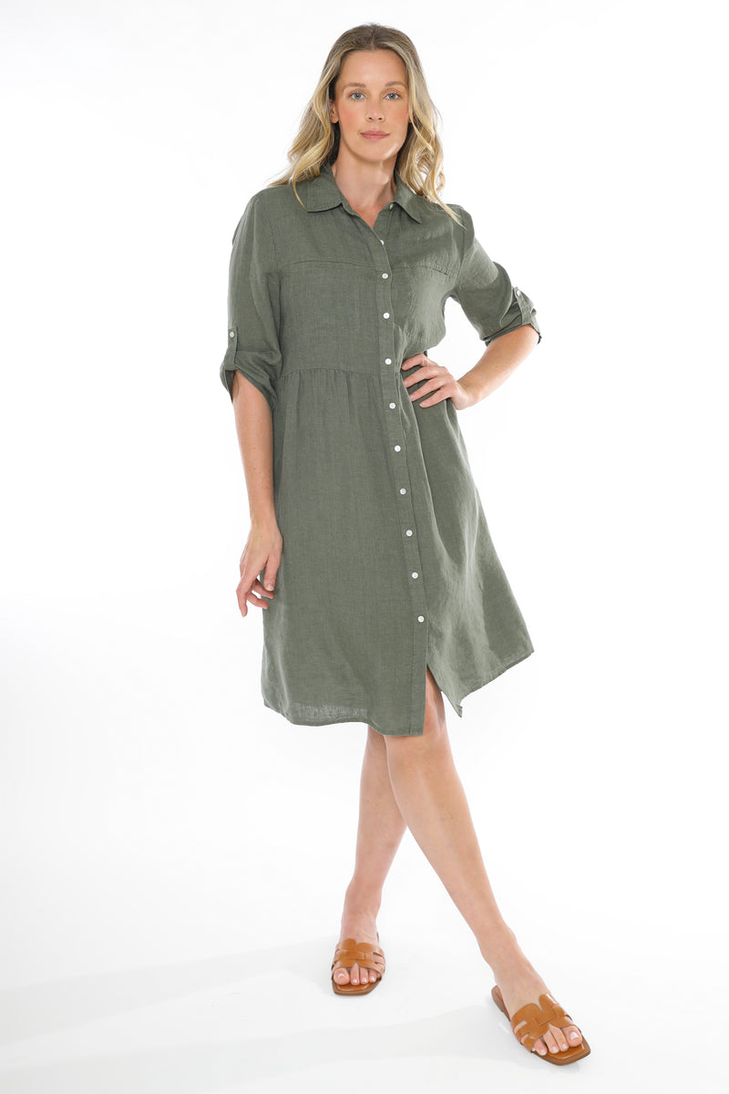 Jump 2 Pocket Linen Dress -Juniper