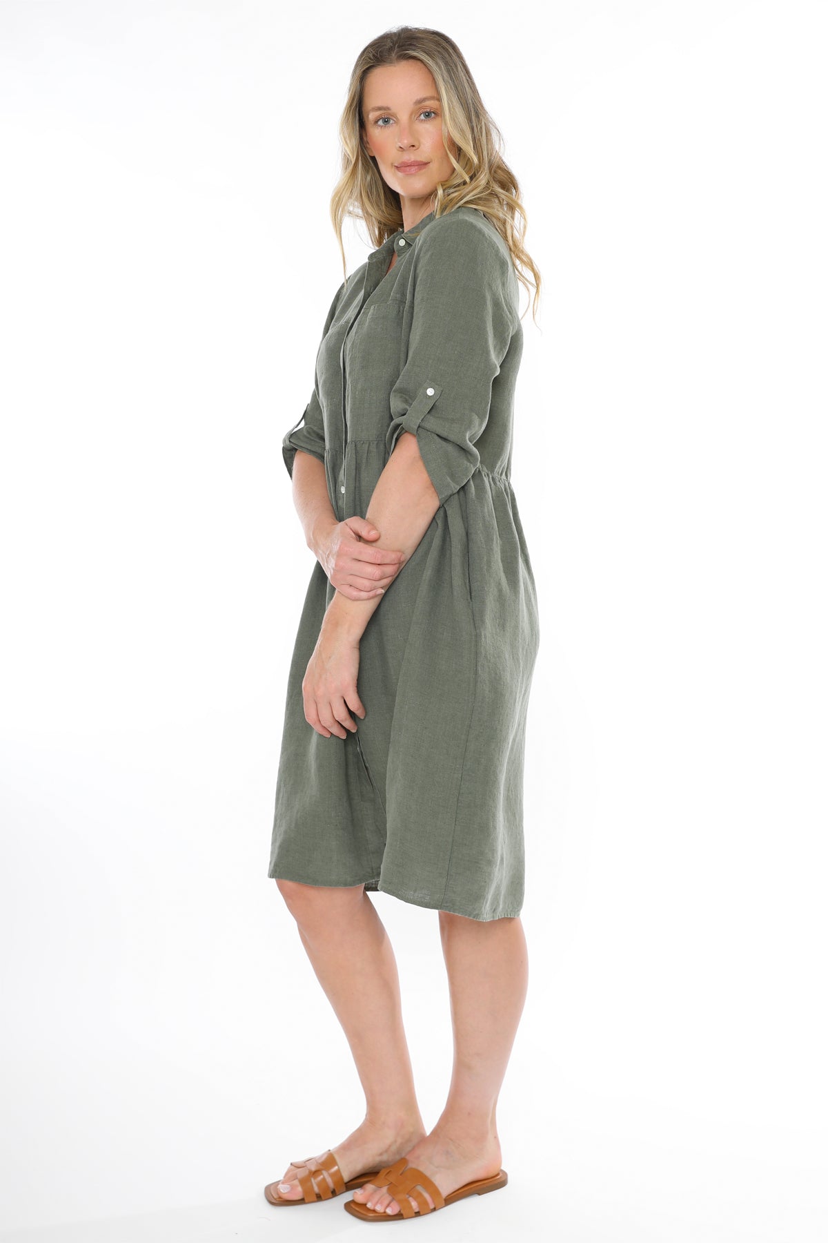 Jump 2 Pocket Linen Dress -Juniper